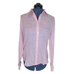 J. Crew Factory semi sheer pink striped button down top medium